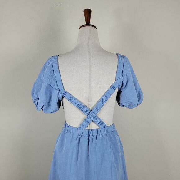 ASTR the Label Dress Womens Small Blue Jelena Cut Out Puff Sleeves Midi Ruffles - Picture 7 of 10